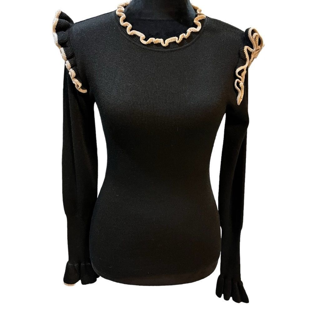 Dance & Marvel Black Ribbed Ruffle Sweater – Size S - Picture 4 of 16